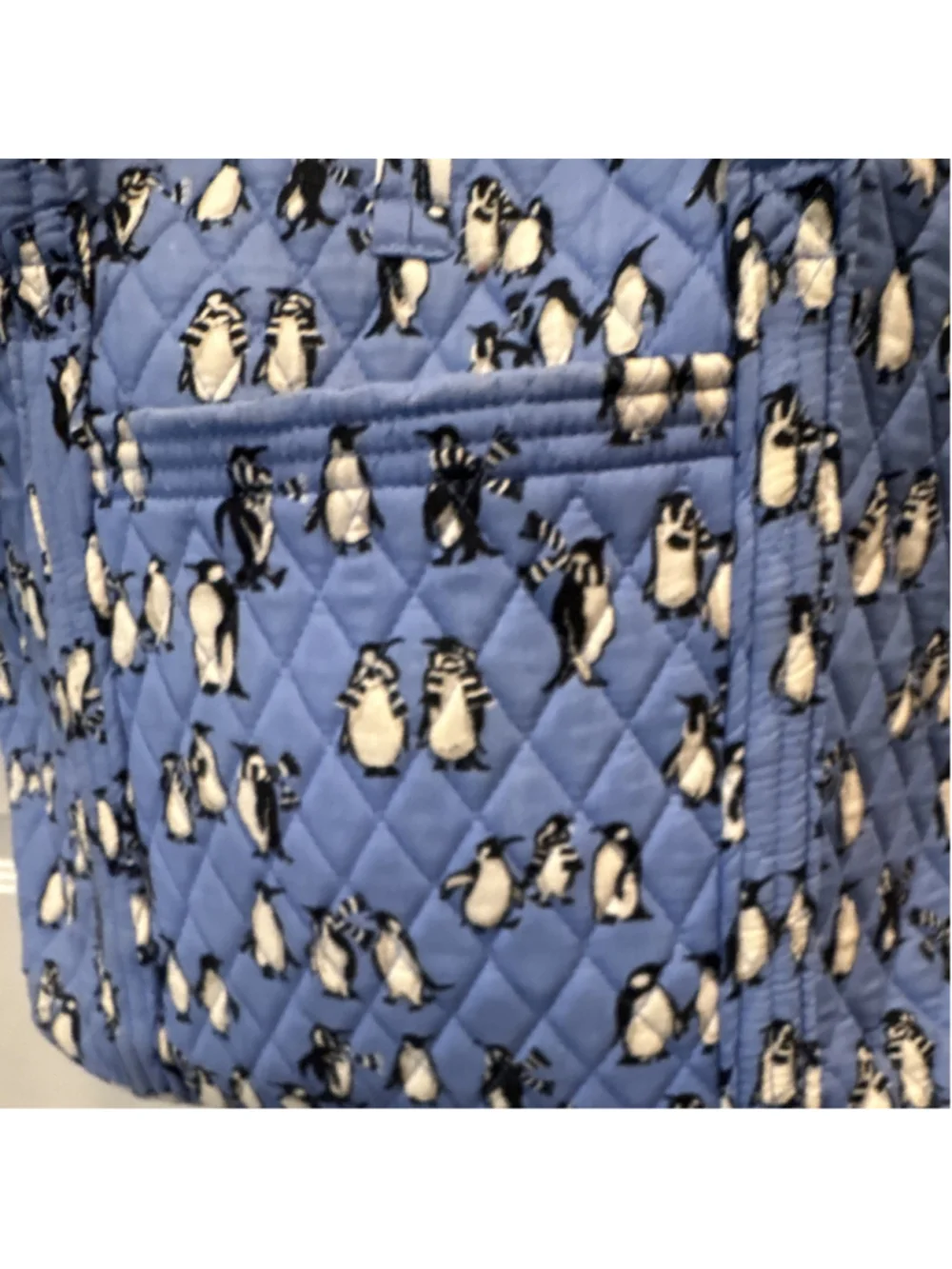 Vera Bradley Blue Penguin Print Tote Bag, Medium, Pockets inside & out 1215